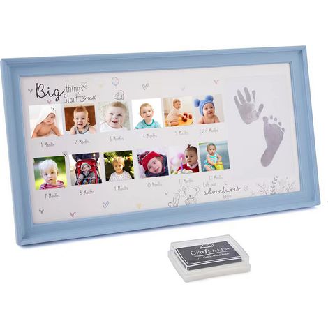 Cadre Photo Souvenir de Naissance avec 12 Espaces et Coussin d'Encre - PVC, Blanc/Rose/ Bleu, 39x21 cm, 400g (1/5)