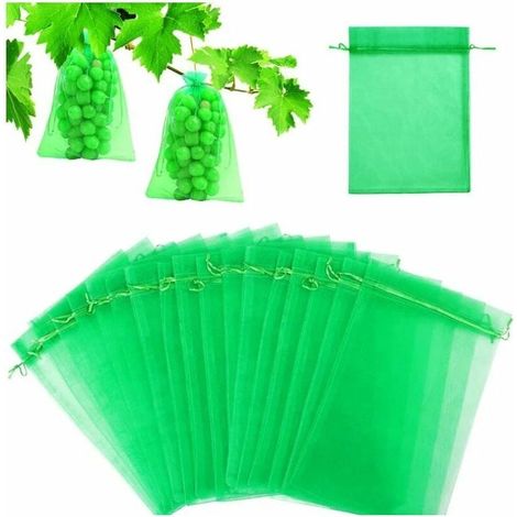 XVX Sac Protection Fruits 100 Pièces, Sachet Protection Raisin 20x 30cm Jardin Sac Organza avec Cordon Contre Guêpe Drosophile Scarabées Oiseaux (Vert) (1/5)