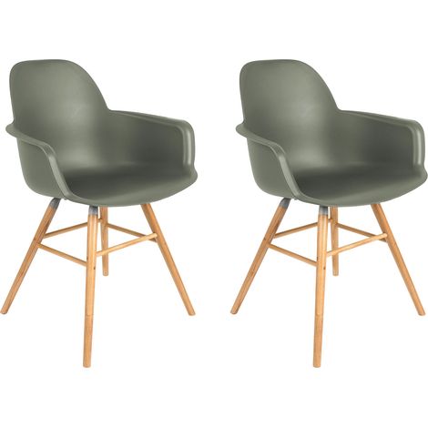 Lot de 2 chaises repas coque verte foncée et pieds naturels - KUIP