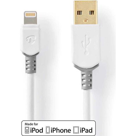 Cable relampago usb 20 apple lightning 8 pines usb a macho 480mbps chapado en oro 300 metros redondo pvc gris blanco caja