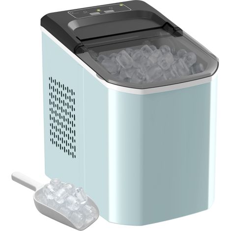 Machine à glaçons autonettoyante 12 kg/24 h, 9 glaçons prêts en 7 minutes, 2 tailles de glaçons, réservoir de 1,5 L, bleue