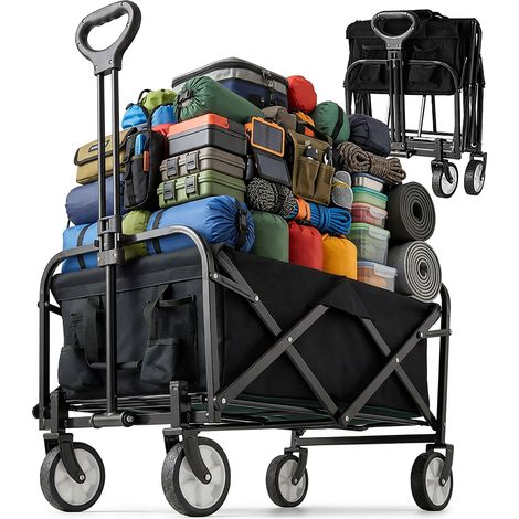 Relaxdays Bollerwagen, faltbar, 100 kg, Teleskopgriff, Oxford-Gewebe, Transportwagen Einkauf, Camping, Strand, schwarz