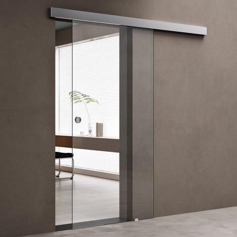 doporro Glasschiebetür Komplettset 77,5 x 205 cm 15mm Wandabstand Schiebetür mit ESG-Sicherheitsglas Zimmertür Glas Klarglas mit Muschelgriff Amalfi-plus 19 (1/5)