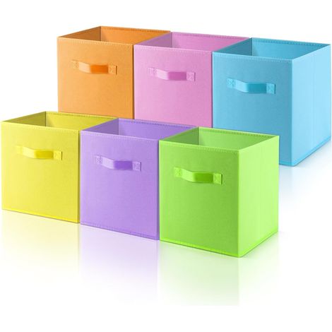 6 Pièces Boîtes de Rangement, Cube de Rangement Pliables en Tissu avec Poignée, 27 X 27 X 28 cm Tissus Non Tissés Couleur Panier Rangement Tissu pour Ranger Vêtements, Jouets et Livres (1/5)