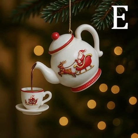 Théière - Tasse De Noël - Décoration Festive Avec Baies De Houx - Effet De Thé Versé - Pour Arbre De Noël Et Intérieur - Lot De 2 Pièces (1/3)