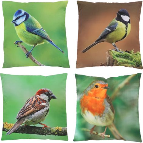 Assortiment de 4 coussins à imprimé oiseaux - Multicolore - 40 x 40 cm - Livraison gratuite (1/5)