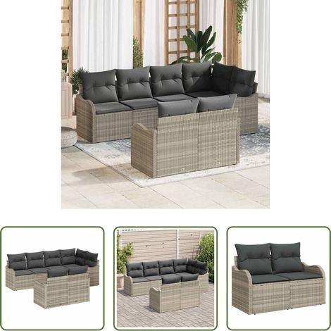 Canapé en rotin - Ensemble de canapé de jardin 7 pcs Gris clair Poly rotin (1/5)