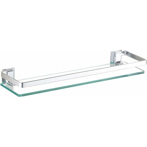 Étagère de salle de bain en verre trempé, étagère murale de douche de 50 cm, étagère rectangulaire sans perçage pour miroir mural avec fixation sur rail en aluminium anodisé (1/4)