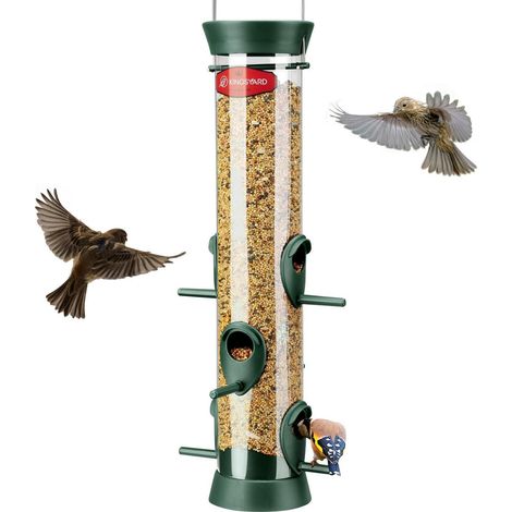 Vogelfutterstation mit 6 Anflugstangen, 38cm, für Sämereien, ganzjährige Fütterung, Grün