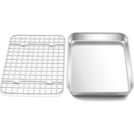 Mini teglia da forno in acciaio inox con griglia di raffreddamento - Rettangolare - 237 x 177 x 25 cm, lavabile in lavatrice