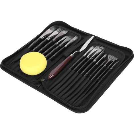 Ensemble de pinceaux en nylon pour gouache, acrylique et huile, avec sac de rangement pour éponges et fournitures d'art noires. (1/5)