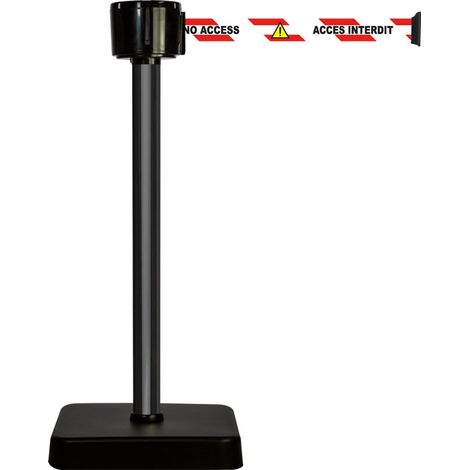 Poteau alu noir à sangle grande longueur accès interdit trilingue 12m x 50mm sur socle mobile - 2810203 (1/3)