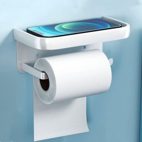 10PCS 2 En 1 Dérouleur Papier Toilette Avec Étagère Dévidoir Papier Toilette Auto-Adhésif Et Mural Pour Salle De Bain Mu PORTE (1/4)