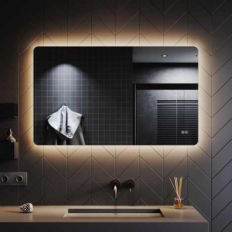 SONNI Badspiegel Lichtspiegel LED Spiegel Wandspiegel mit Touch-Schalter kaltweiß IP44 energiesparend 100x60cm (1/5)