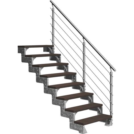 Dolle Außentreppe Gardentop 144-176cm Geschosshöhe mit Trimax dunkelbraun 100cm breit mit Prova-Geländer