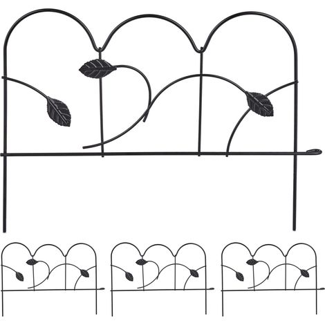 Relaxdays Beeteinfassung zum Stecken, 4 Zaunelemente, HxB: 28,5 x 39 cm, Metall, Beetzaun für Garten, Vintage, schwarz