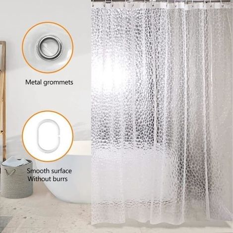 (180x200cm)Ecent Rideau de Douche EVA Epais Transparent Étanche Anti-Moisissure Rideau de Salle de Bain - 180 x 200cm