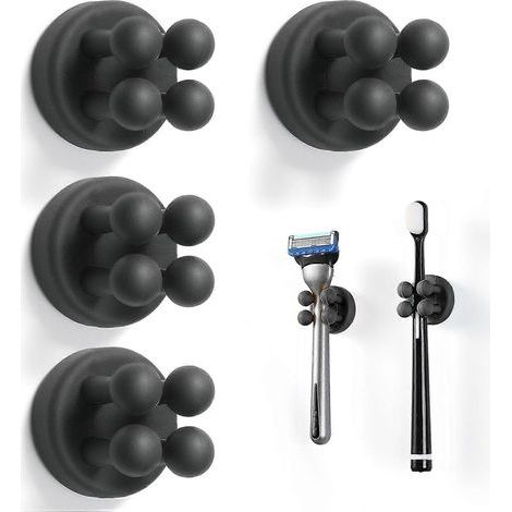 Silicone Toothbrush Holder - Set of 4 Toothbrush Hooks - Individual Wall-Mounted Toothbrush Hook - Ideal for Bathroom, Kitchen, or Office - Qin (1/5)