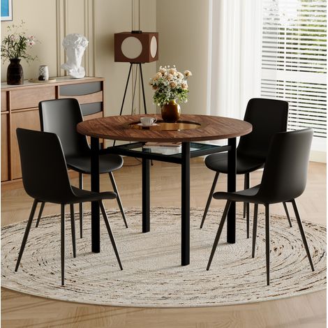 Set tavolo e 4 sedie, tavolo rotondo 100 cm con ripiano in vetro, marrone e nero DESVIAE (1/5)