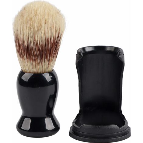 Brosse à raser homme poils doux visage nettoyage, support noir anti-goutte inclus, lot complet pour rasage. (1/5)