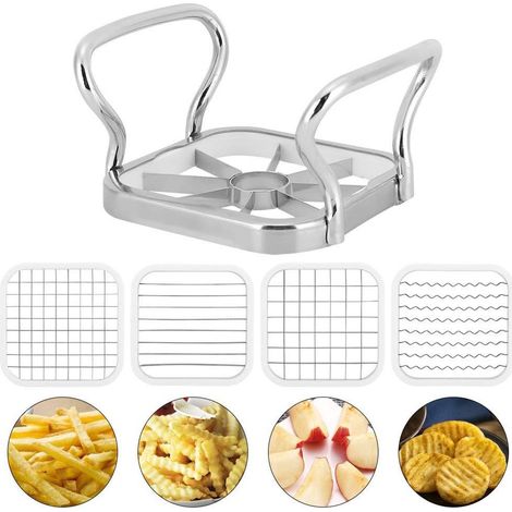 Machine à Frites Elkuaie - Coupe-Pommes de Terre - Acier Inoxydable 5-en-1 - 1 Pièce - Argent Usage Domestique (1/5)