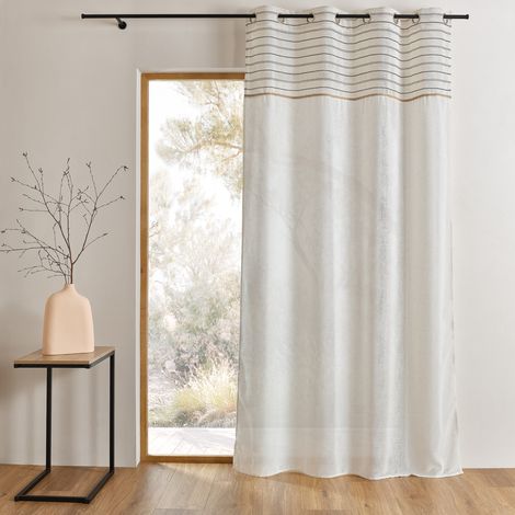Voilage tamisant à œillets avec parement rayé Ivoire 140x240 cm