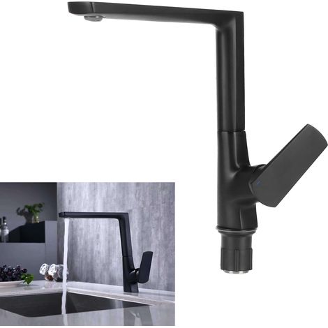 Robinet mitigeur d'évier pivotant à 360° avec filetage G1/2, noir, pour salle de bain et cuisine. (1/5)