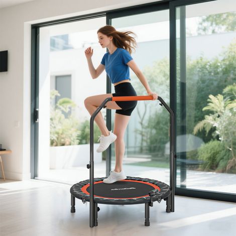 Mini trampolino SPORTNOW, con manubrio regolabile in altezza, monitor LCD, acciaio, nero+rosso, Ø102 x 99-123 cm
