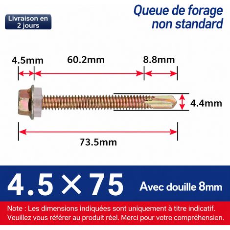 Vis autoperceuses à tête hexagonale 75 mm acier zingué avec douille - boîte de 170 pièces 75 mm 170 1 kg – Livraison gratuite