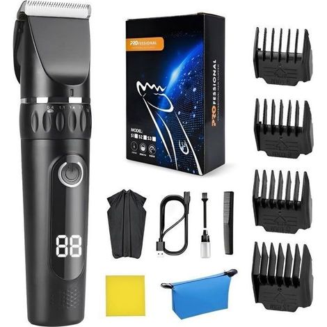 BEYAWL Tondeuse à Cheveux Homme Sans Fil Tondeuse Cheveux et Barbe avec LCD 2 Vitesses et 4 Peignes pour Adultes Enfants Animaux (1/5)