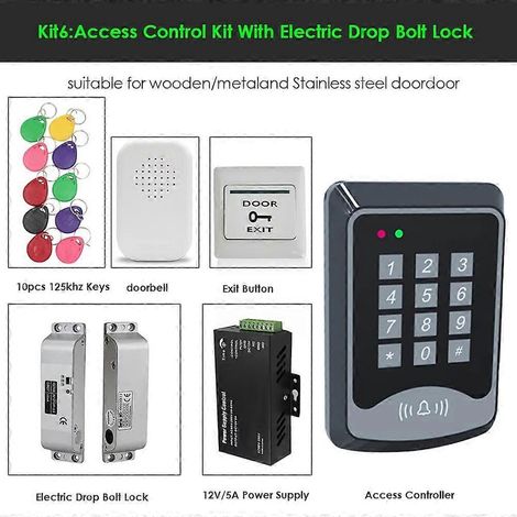 Kit de système de contrôle d'accès RFID, comprenant clé, clavier, alimentation, serrure de porte, type électronique, kit de système de contrôle d'accès intelligent 180 kg 6 (1/5)