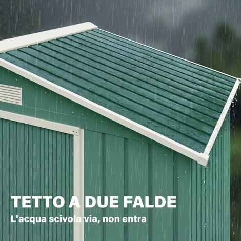 Coffre de Jardin en Tôle Vert avec Portes Coulissantes, 213x130x185cm, Rangement pour Outils et Accessoires Extérieurs (1/4)
