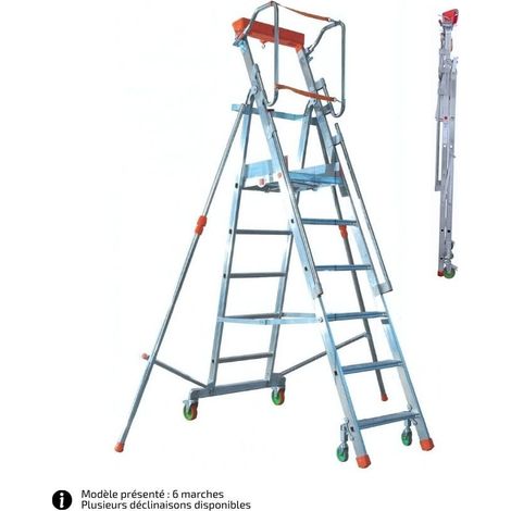 FACAL - Escabeau Aluminium Roulant Avec Stabilisateurs Casta - Hauteur de plancher 2,71m