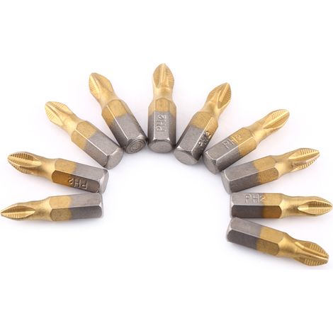 Ensemble de 10 embouts de tournevis magnétiques antidérapants PH2 de 25 mm de long, revêtus de titane, à tige hexagonale de 6,35 mm (1/4"). (1/5)