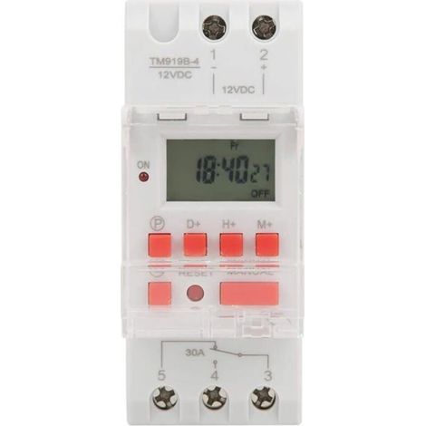 -Programmateur Horaire Electrique Minuterie Relais Interrupteur Horaire afficheur LCD Préréglage Hebdomadaire Programmable, 12V (1/3)