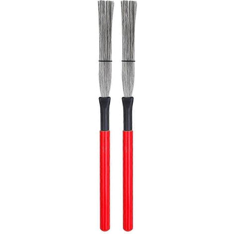 Lot de 2 balais de batterie en acier avec manche en bois pour batterie jazz-35X4CM-Red (1/4)