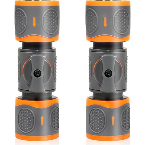 Lot de 2 raccords de tuyau d'arrosage avec valve de régulation et arrêt d'eau – Raccord de tuyau pour régler et connecter le tuyau d'arrosage et l'arrosage de la piscine (1/5)