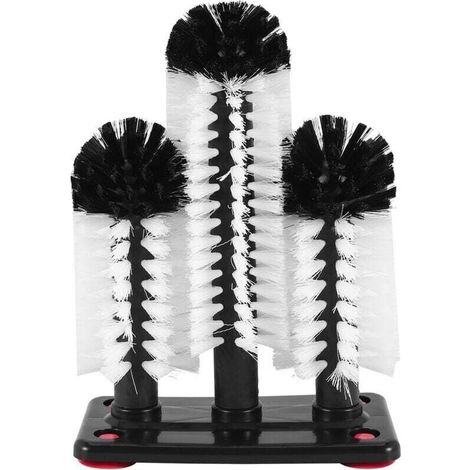 Laveur De Verre 3 Brosse Brosses À Laver En Avec Base D'Aspiration Nettoyant Bar Pour Bar, Cuisines, Verres Vin Rouge, Tasse (1/4)