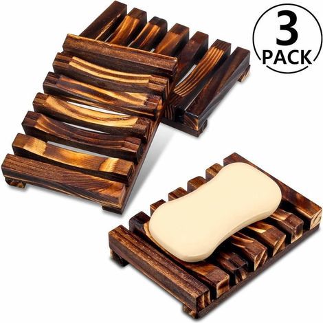 Porte-savon en Bois de Douche 3 Pièces, porte-savon fait Main distributeur de Savon pour la Cuisine,Bambou Naturel caisse à savon (1/4)