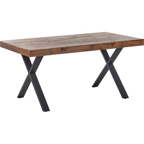 Mesa de comedor de madera de pino MDF patas de metal negro 160 x 90 cm estilo industrial madera oscura Clifton