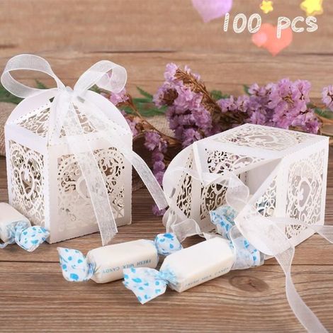 Boîte à Dragées Élégante en Papier Blanc - 100 pcs - Facile à assembler (1/4)