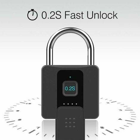 Cadenas Intelligent à Empreintes Digitales Cadenas Intelligent à Empreintes Digitales, Rechargeable par USB, Autorisation à Distance, Verrou de Sécurité Intelligent sans Clé pour iOS/Android, IP65 Éta (1/5)