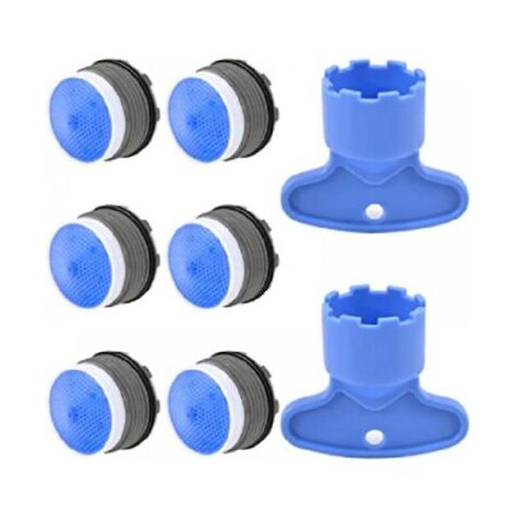 8 pièces, aérateur M18.5, aérateur de robinet de cuisine et de salle de bains, aérateur de robinet d'évier en plastique à économie d'eau avec 2 clés, bleu (1/4)