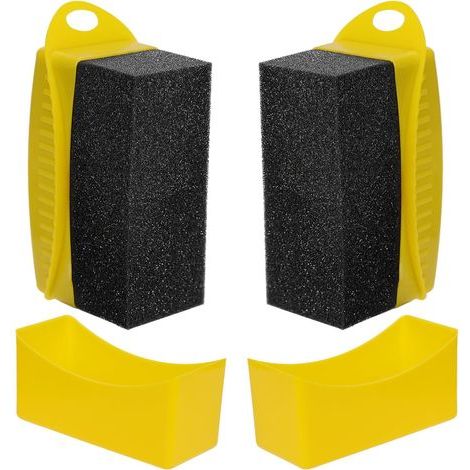 2pcs Applicateur de Brillance de Pneu, Réutilisable Tire Shine Applicator Tampon avec Boîte Rectangulaire Ergonomique Éponge de Pneu Brosse pour Fournitures de Nettoyage de Voiture(Jaune) (1/5)