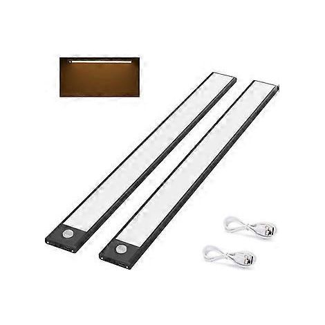 2 Pcs Lampe de Placard 73 LED, 40cm, Sans Fil, Rechargeable par USB, Aimant, Détecteur de Mouvement, 3 Modes d'éclairage, Portable, Lumière de Placard, Noir (1/5)
