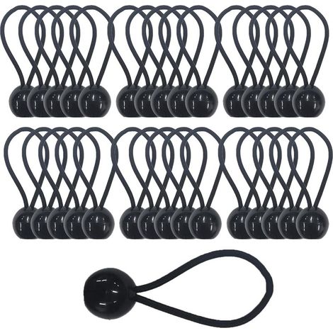 30 elastic bungee cords with ball, bungee cords, tarpaulin tensioners for banners, gazebos, tarpaulins, camping, tents, curtain extension straps, 4 mm thick, extra strong (30) (1/5)