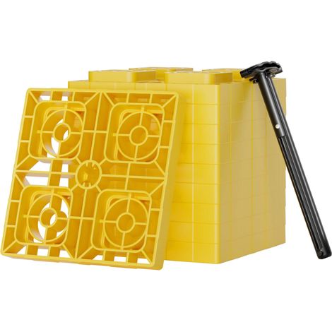 Wiltec Piastre di appoggio, set con 10 pedane di livellamento, portata fino a 13,5 t, impilabili, altezza max 11,4 cm, piastre di supporto per camper, roulotte,