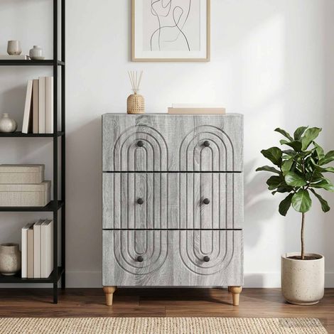 Commode à 3 tiroirs en bois d’ingénierie Sonoma gris, 66 x 34,5 x 90 cm - PANGIVO (1/5)