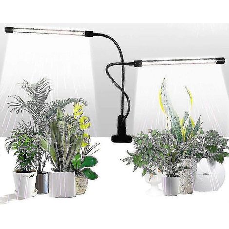 Lámpara de cultivo LED de doble cabezal con pinza, temporizador, 50 W, luz blanca solar y 5 niveles de brillo ajustables. (1/5)