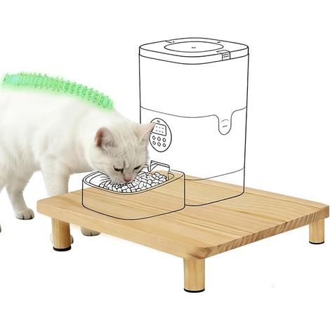 Support Surélevé Distributeur Croquettes Chat Automatique, Gamelle Chat Surélevée en Bois Massif, Support Gamelle Chat Ergonomique, 39,5×24,5×6,2 cm (1/5)